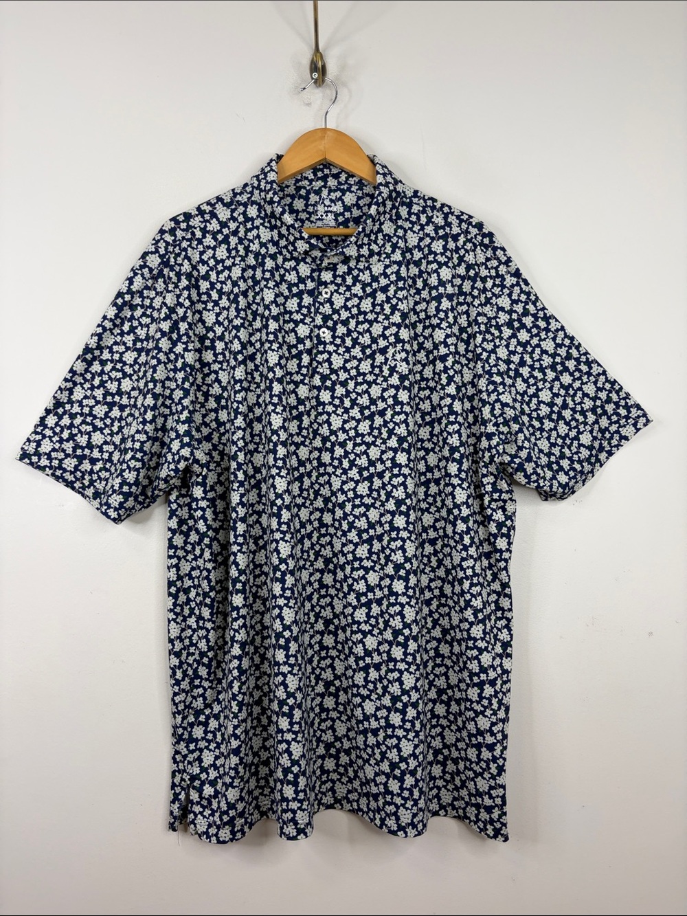 Rhoback Performance Polo Shirt Mens 3XL Navy Blue Floral Short Sleeve Golf